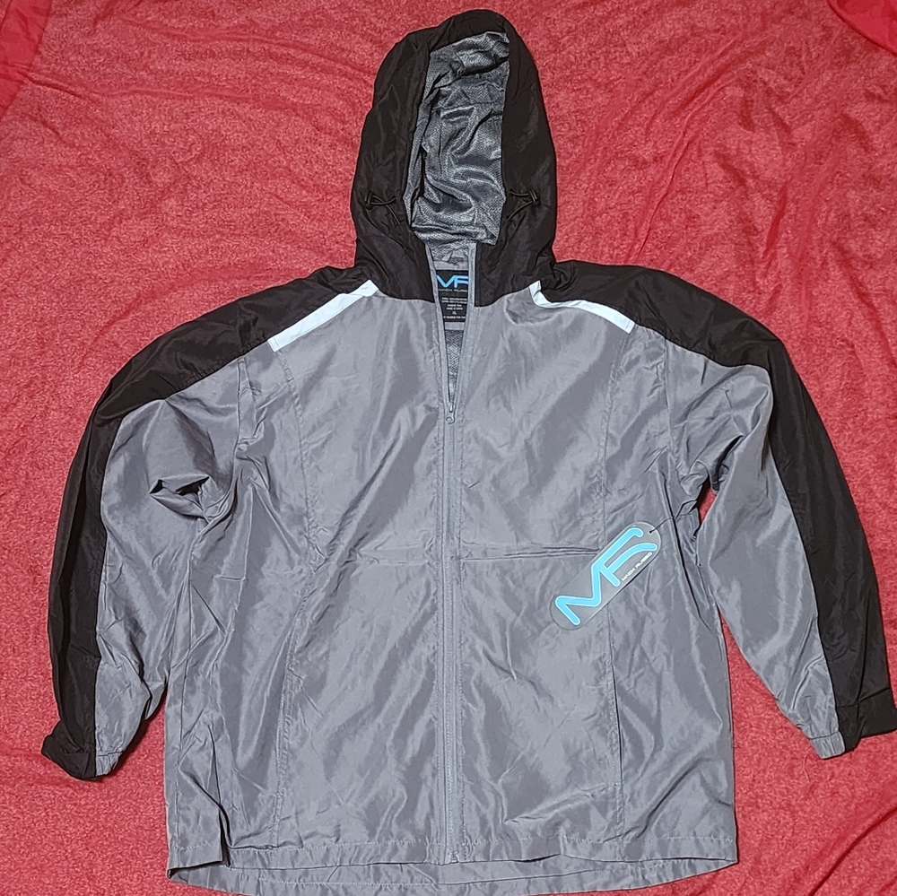 MACK RUSSO  NWT Gray & Black Hooded Windbreaker Running Jacket Mens XL  m26t